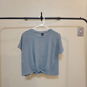SHEIN Blueish Gray Twist Front Waffle Knit Solid Tee size XS